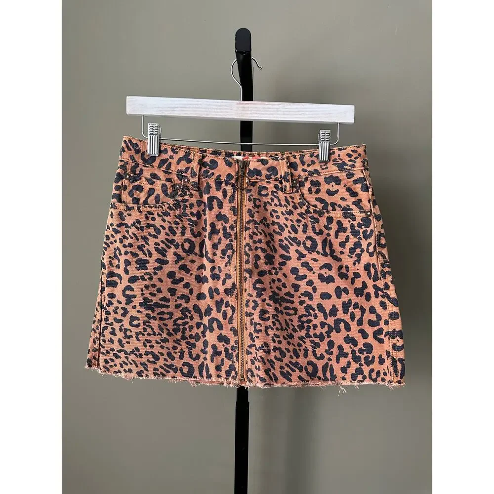 Free People Zip It Up Animal Print Mini Skirt Size 27